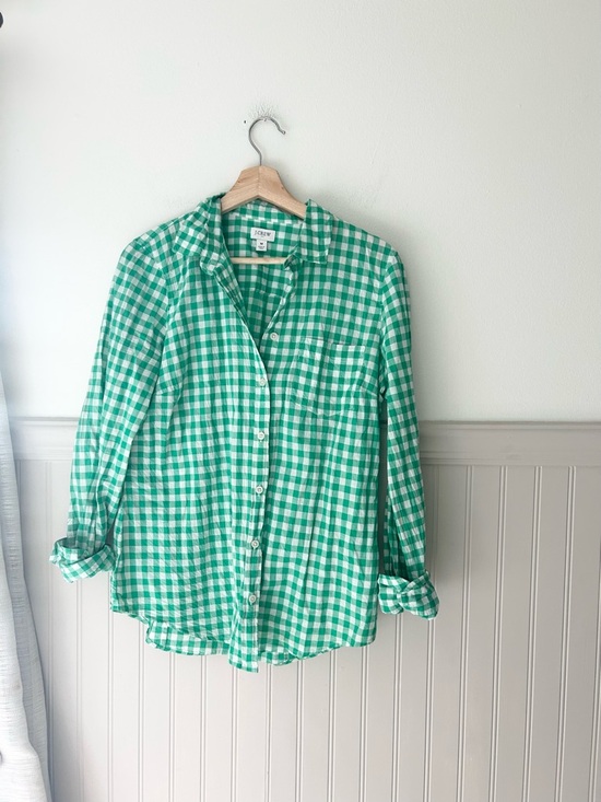 J. Crew Tops - J. Crew Medium Green and White Gingham Long Sleeve Button-Down Shirt